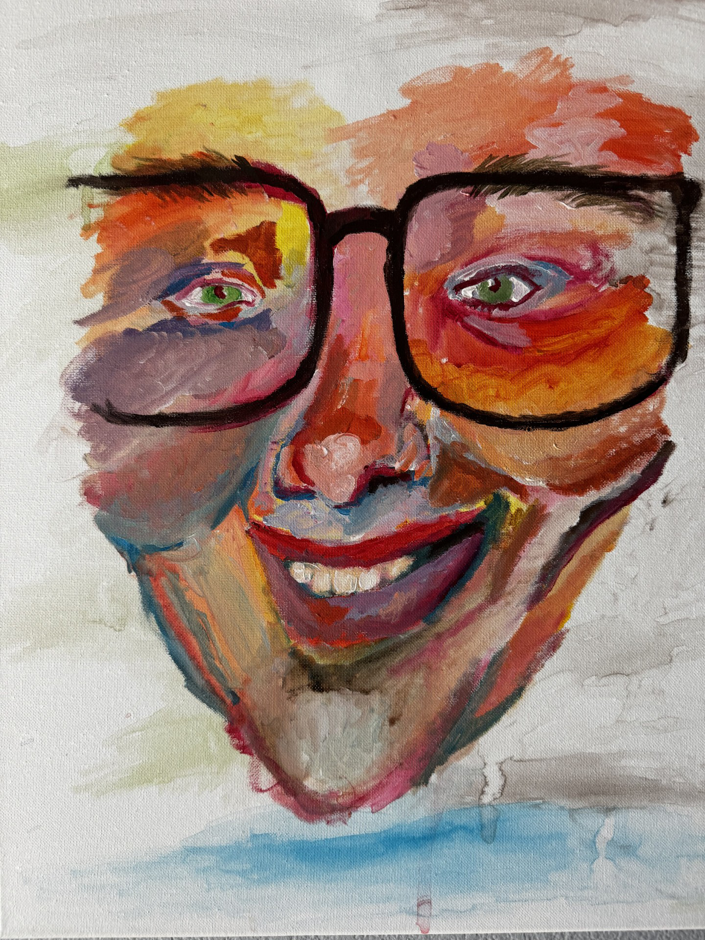 painting of a girls head floating